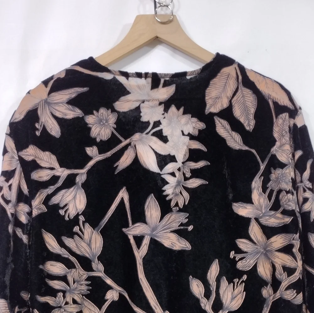 By Together Floral Front Tie Top Women's S Black Cream Cottagecore Retro 90s Y2K - Picture 6 of 9
